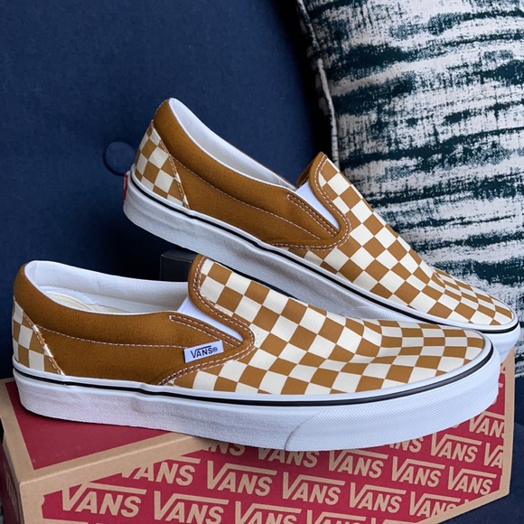 Vans Classic Slip-On Checkerboard Golden Brown/True White MENS - Picture 6 of 16